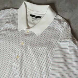 Greg Norman Men's Golf PlayDry Polo Shirt XXL White Multi Color Stripe Patterned